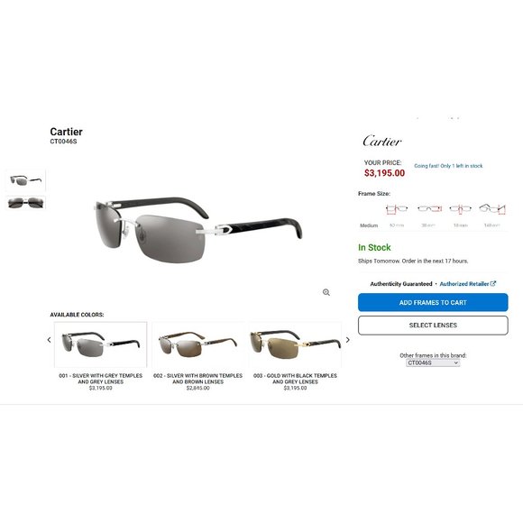 NEW! Cartier Buffalo Black/Grey-Silver Mirror Sunglasses - Picture 13 of 13